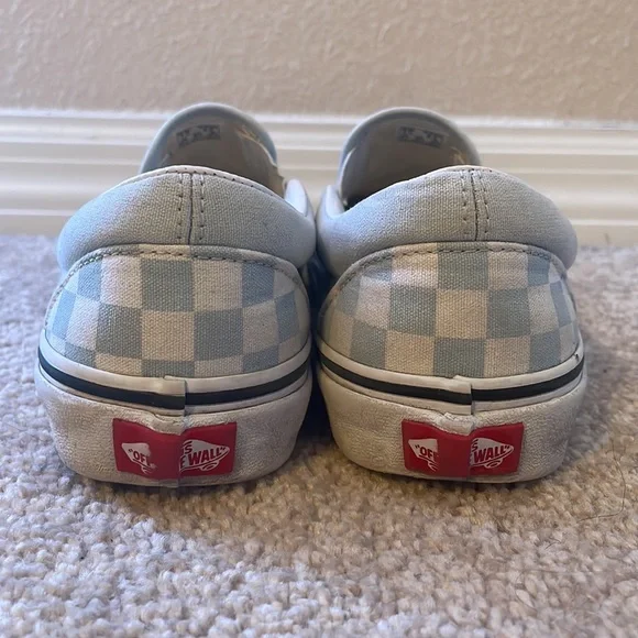 Size 8.5 woman’s light blue checkered slip-on vans - Picture 3 of 8